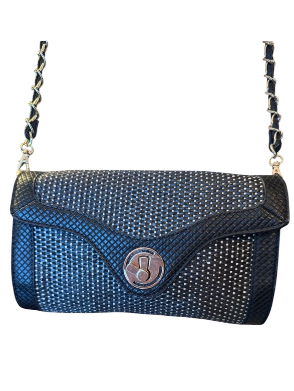 Urban Expressions black woven envelope clutch gold chain